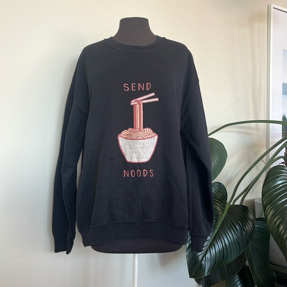 Send Noods funny noodle graphic black crewneck